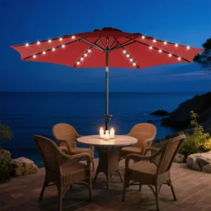 32 LED Lights Patio Umbrella with Tilt Adjustment, Red